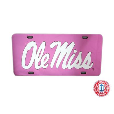 LASER PINK SCRIPT OLE MISS LICENSE PLATE TAG