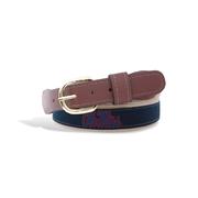 OLE MISS RIBBON BELT WITH TAN LEATHER TABS BRASS BUCKLE