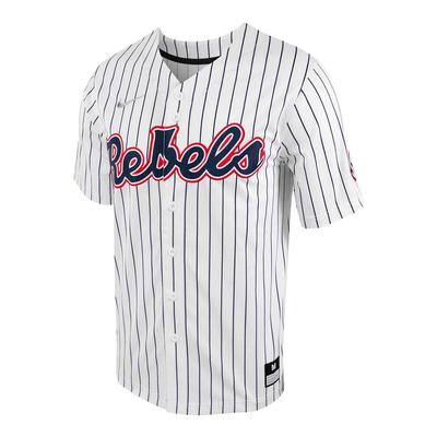 OLE MISS FULL BUTTON PINSTRIPE BASEBALL REPLICA JERSEY