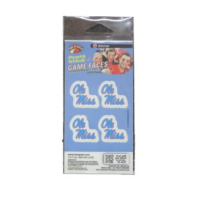 4PK OLE MISS WATERLESS GAME FACE TATTOO LIGHT_BLUE