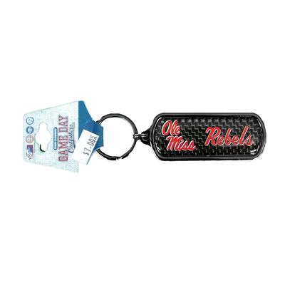 OLE MISS REBELS OBLONG CARBON FIBER KEYCHAIN