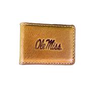 OLE MISS TAN LEATHER EMBOSSED MAGNETIC MONEY CLIP