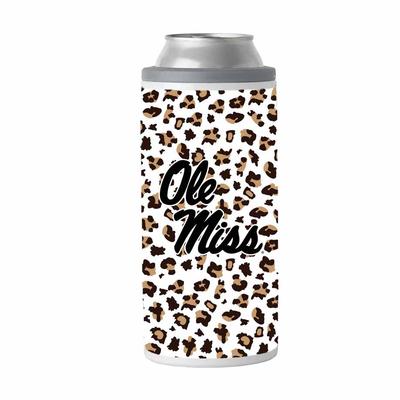 OLE MISS 12OZ NEUTRAL LEOPARD PRINT SLIM CAN COOLIE