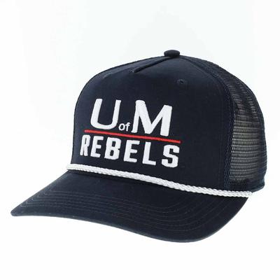 U OF M NAVY WHITE ROPE TRUCKER HAT  