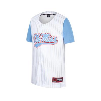 Nike Men's Ole Miss Rebels White Pinstripe Full Button Replica Baseball Jersey, Medium