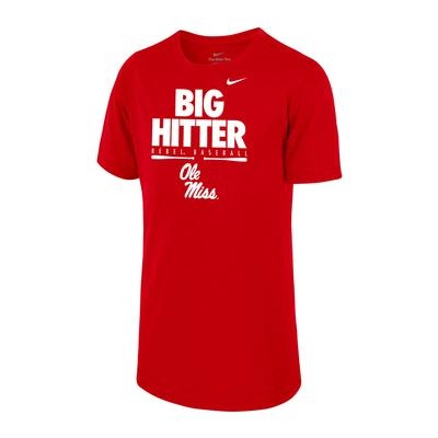 NIKE BIG HITTER REBEL BASEBALL SS LEGEND YOUTH TEE RED