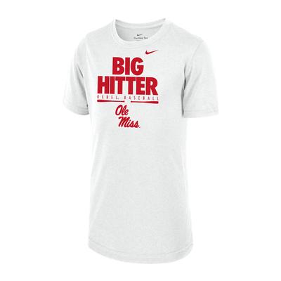 NIKE BIG HITTER REBEL BASEBALL SS LEGEND YOUTH TEE WHITE