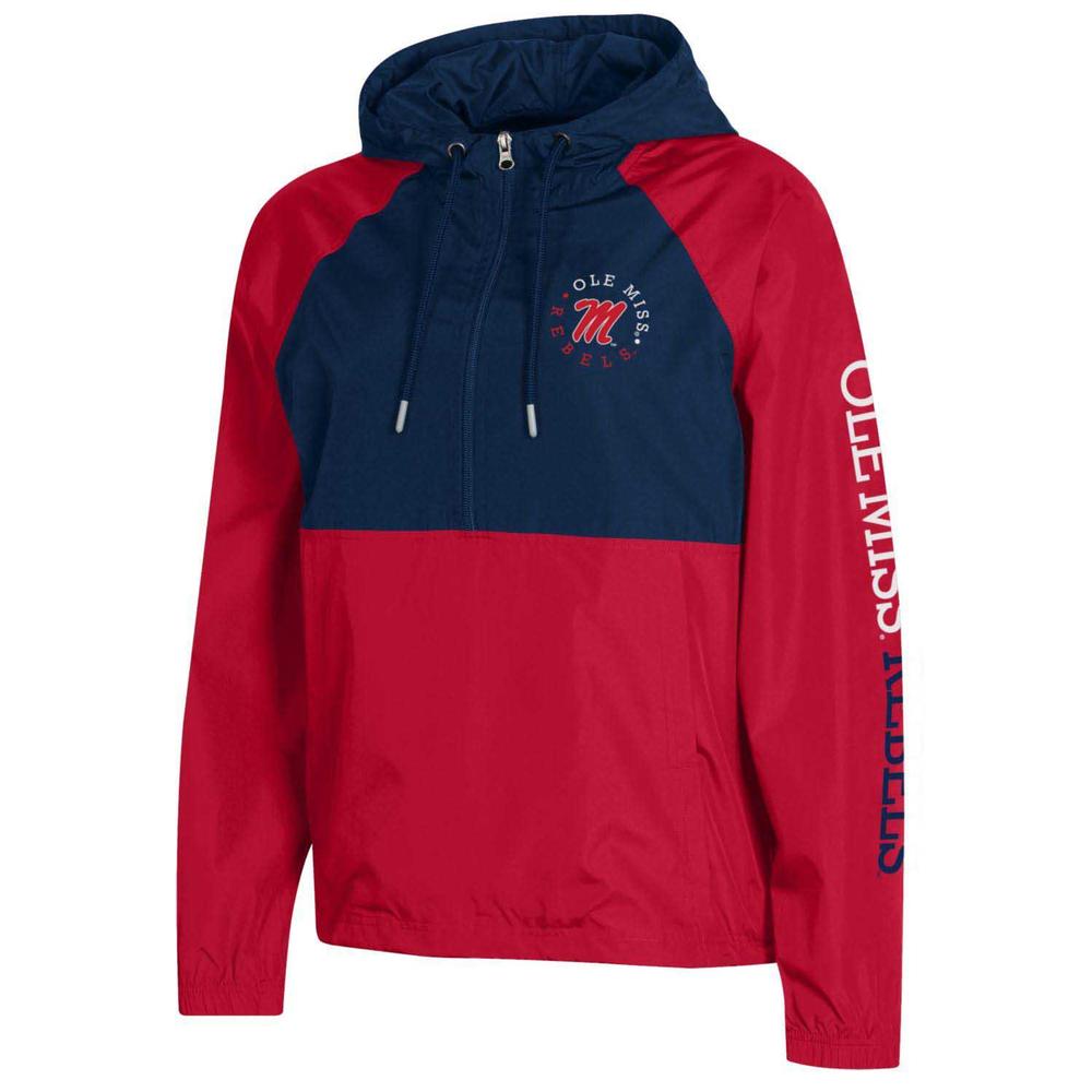 OLE MISS WOMENS COLOR BLOCKED PACKABLE JACKET