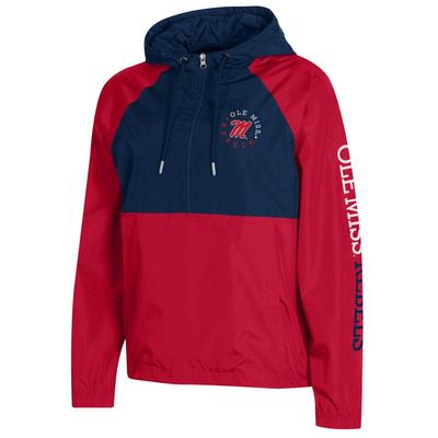 OLE MISS WOMENS COLOR BLOCKED PACKABLE JACKET