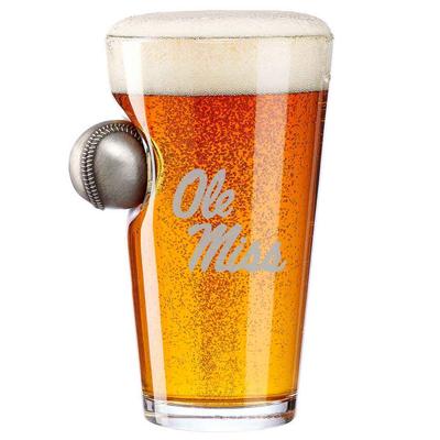 ETCHED OLE MIS BASEBALL PINT GLASS