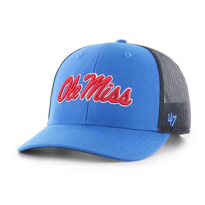 SCRIPT OLE MISS TRUCKER ALL CAP BLUE_RAZ