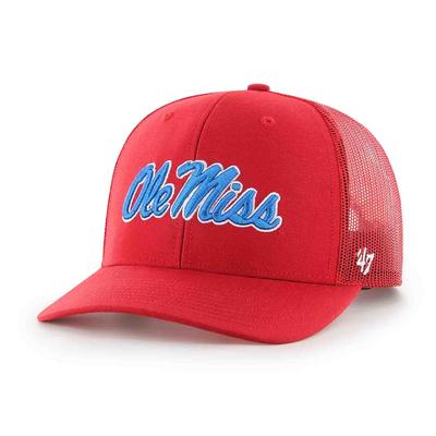 SCRIPT OLE MISS TRUCKER ALL CAP RED