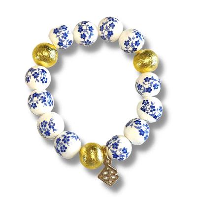 BLUE AND WHITE FLORAL BEADED BRIANNA BRACELET