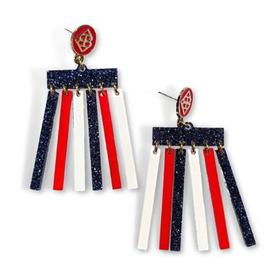 RED WHITE AND NAVY GLITTER MOD DANGLE EARRINGS