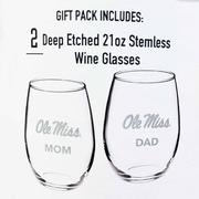 SET OF 2 21 OZ STEMLESS WINE GLASSES OLE MISS MOM  DAD