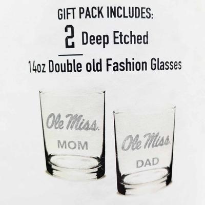 OLE MISS MOM  DAD 14OZ DOF GLASS TUBE SET