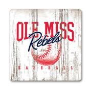 OLE MISS BASEBALL WOOD SQUARE MAGNET