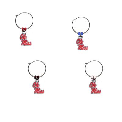 SET OF 4 OLE MISS PEWTER WINE CHARM SET