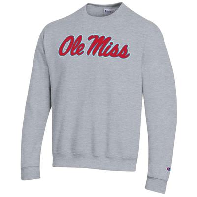 BIG AND TALL SCRIPT OLE MISS FLEECE CREW HEATHER_GREY