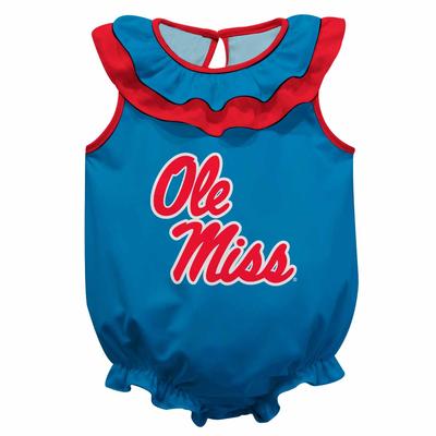 OLE MISS REBELS SLEEVELESS RUFFLE BOTTOM ONESIE