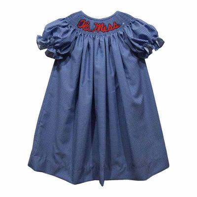 EMBROIDERED OLEMISS SMOCKED SHORT SLEEVE DRESS