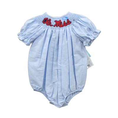 SCRIPT OLEMISS EMROIDERED GINGHAM SHORT SLEEVE ONESIE