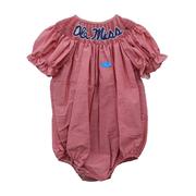 SCRIPT OLEMISS EMROIDERED GINGHAM SHORT SLEEVE ONESIE