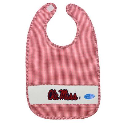 SCRIPT OLEMISS EMBROIDERED GINGHAM BABY BIB