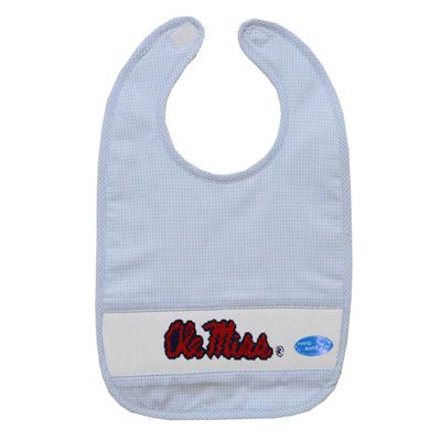 SCRIPT OLEMISS EMBROIDERED GINGHAM BABY BIB LIGHT_BLUE