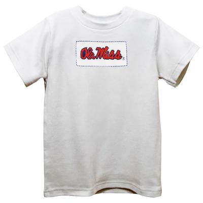 OLE MISS SMOCKED KNIT SHORT SLEEVE TEE WHITE