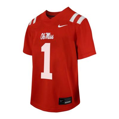 KIDS OLE MISS NO 1 FOOTBALL JERSEY RED