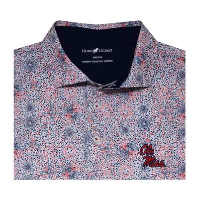 YOUTH OLE MISS BAMBOO CHARCOAL PRINT FIREWORK POLO