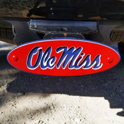 RED ON BLUE OVAL OLE MISS HITCH COVER