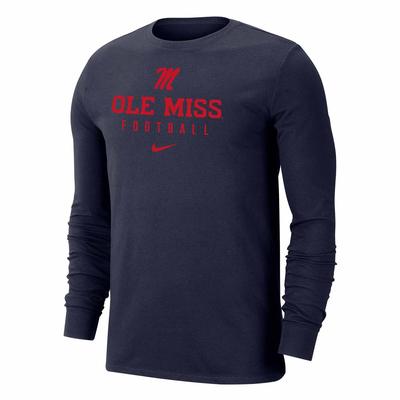 OLE MISS FOOTBALL NIKE DRIFIT COTTON TEAM ISSUE LS TEE