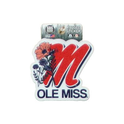 3.5 INCH SCRIPT M OLE MISS FLOWER RUGGED STICKER