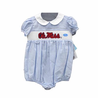 OLE MISS EMBROIDERED MINI CHECK BUBBLE WITH PUFF SLEEVES