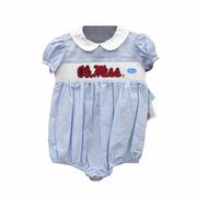 OLE MISS EMBROIDERED MINI CHECK BUBBLE WITH PUFF SLEEVES