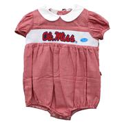 OLE MISS EMBROIDERED MINI CHECK BUBBLE WITH PUFF SLEEVES