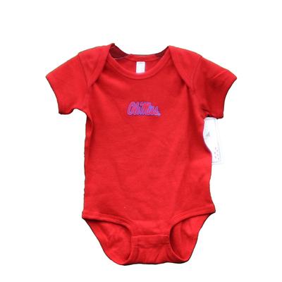 OLE MISS LAP SHOULDER CREEPER ONESIE RED