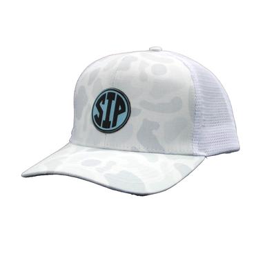 CIRCLE SIP LEATHER PATCH CAMO TRUCKER CAP WHITE