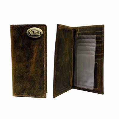 OLE MISS CRAZYHORSE TAN VINTAGE ROPER WALLET TAN