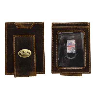 OLE MISS CRAZYHORSE TAN VINTAGE MONEYCLIP WALLET