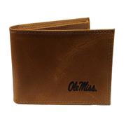 OLE MISS TAN LEATHER PASSCASE EMBOSSED WALLET