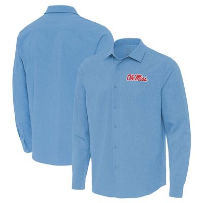 LS SCRIPT OLE MISS EXPOSURE AIRY BUTTON UP COLUMBIA_BLUE