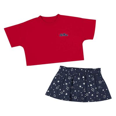 TODDLER OLE MISS STAR LEAGUE TEE AND SKORT SET RED_NAVY