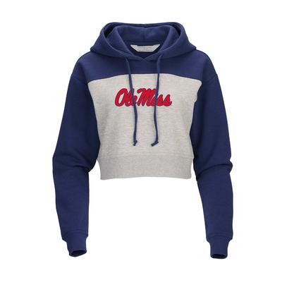 SCRIPT OLE MISS CROPPED FLEECE HOODIE NAVY_OXFORD