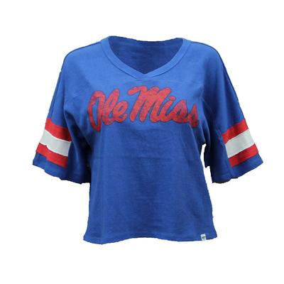 SS DISTRESSED OLE MISS DOUBLE HEADER PR SCOUT CROP TOP JETTY_BLUE