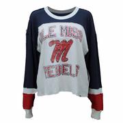 LS DISTRESSED OLE MISS SCRIPT M REBELS DOUBLE HEADER CURVE TONI TEE