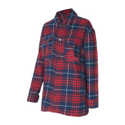 LS OLE MISS VECTOR FLANNEL NIGHTSHIRT NAVY_RED