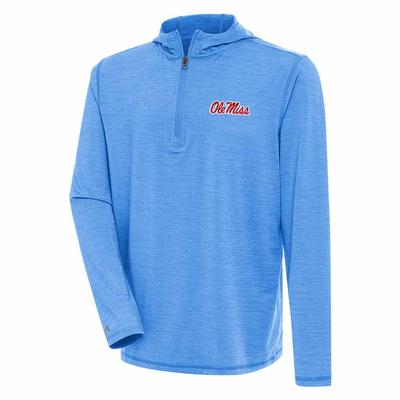 SCRIPT OLE MISS TIDY 1/4 ZIP HOODIE COLUMBIABLUE_HEATHER